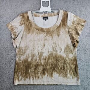 Lynn Ritchie Top Tee Womens‎ XL Glitter Gold Ruffle Sleeve Wide Neck Stretch